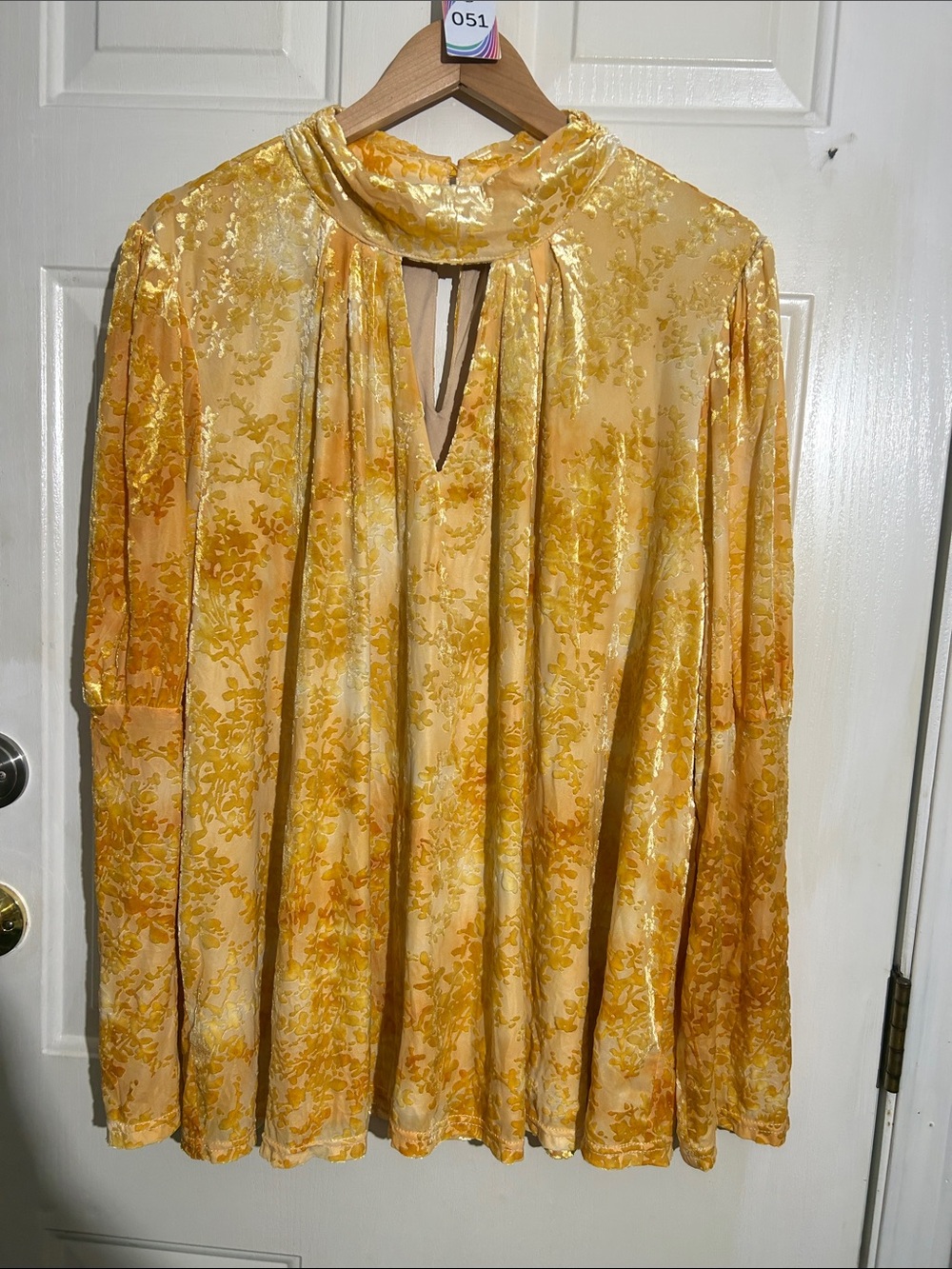 Cato Yellow Floral Velvet Mock Neck Blouse
